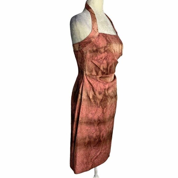 Vintage Kay Unger Halter Sheath Dress 4 Pink Snake - Picture 3 of 7
